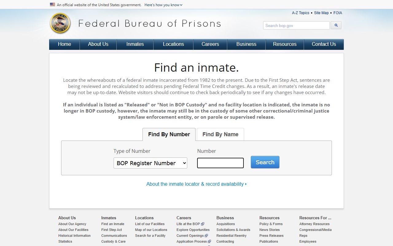 Federal BOP inmate locator for the Butler County inmate population in federal custody