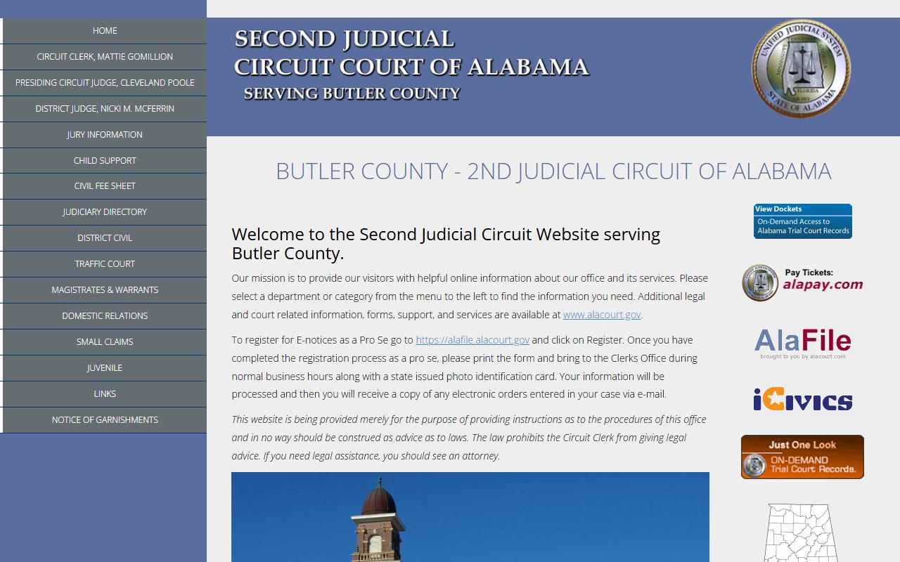 Butler County judicial circuit court portal for inmate charges and case records