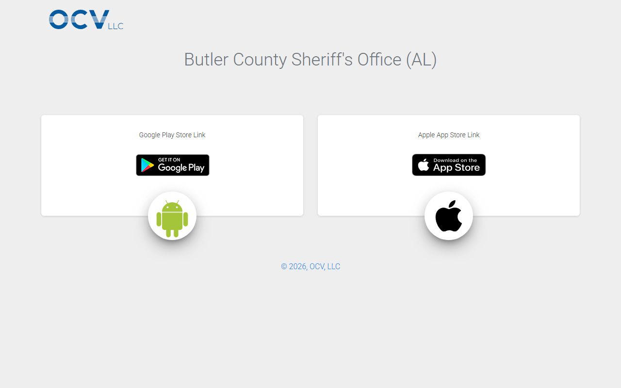 OCV app landing page for the Butler County Sheriff's Office app